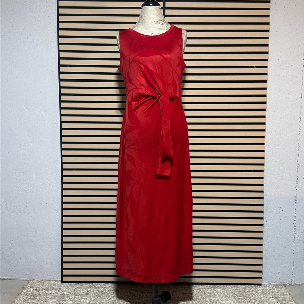Liz Claiborne Red satin dress with side knot.